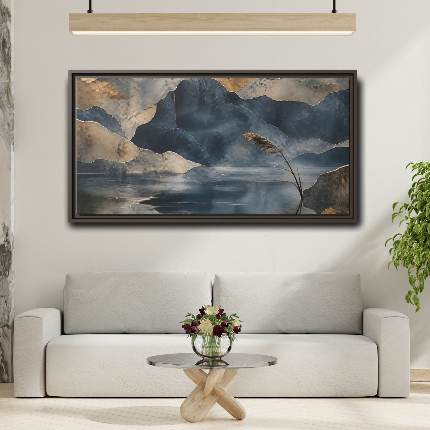 Mockup 2. Reed By Indigo Lake shown as framed canvas print