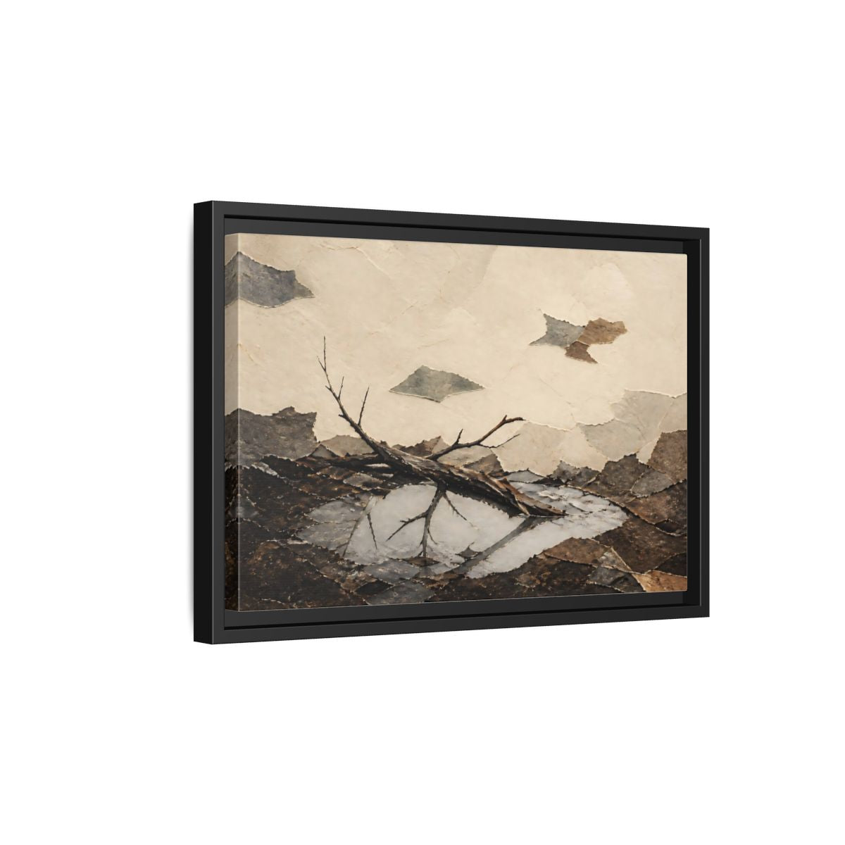 Side Mockup 6. Reflected Broken Branch shown as framed canvas print