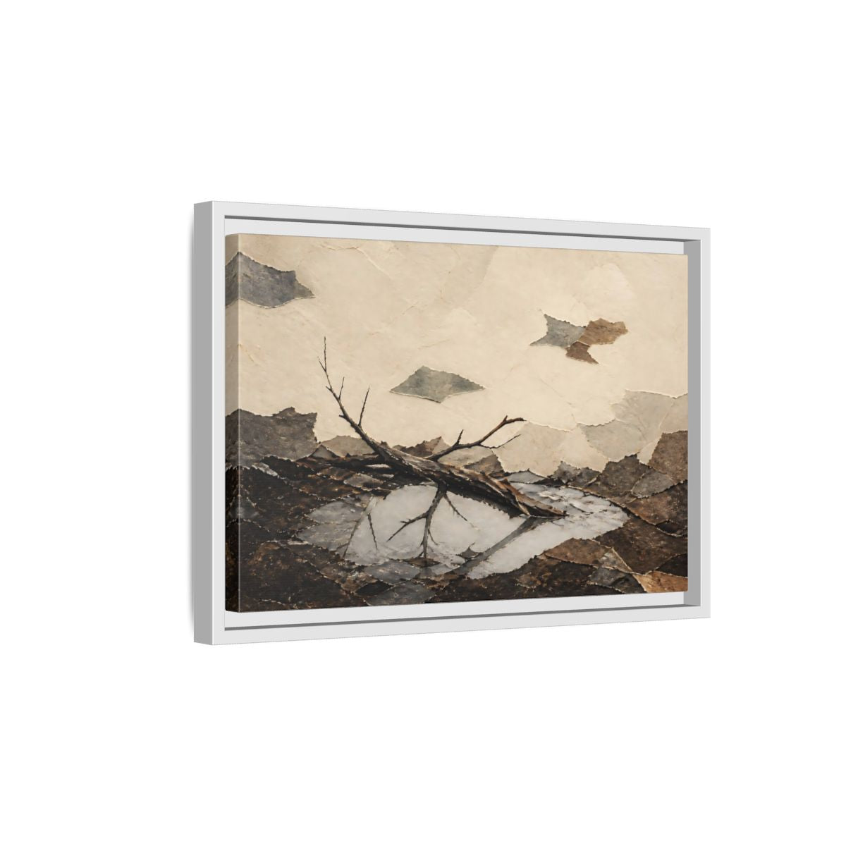 Side Mockup 4. Reflected Broken Branch shown as framed canvas print