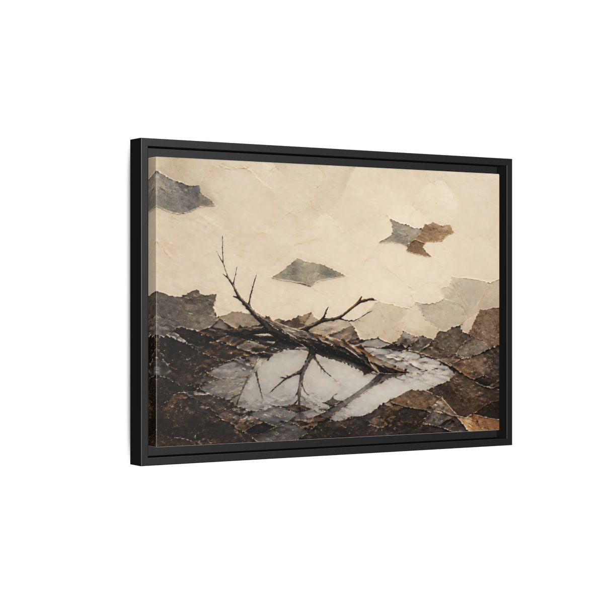 Side Mockup 3. Reflected Broken Branch shown as framed canvas print