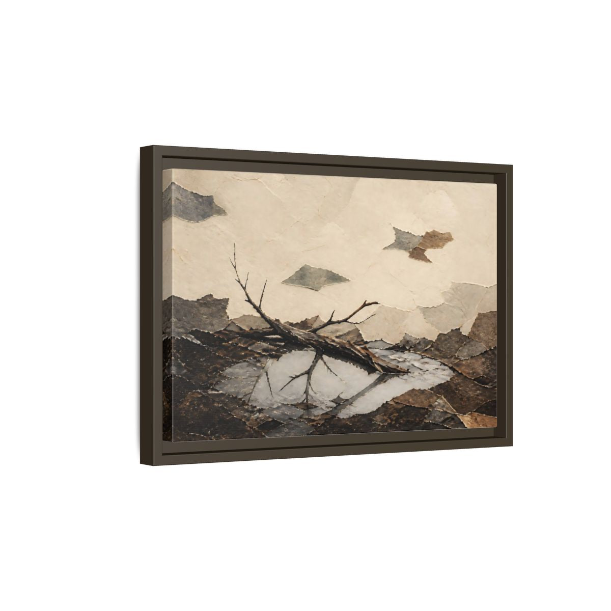 Side Mockup 5. Reflected Broken Branch shown as framed canvas print