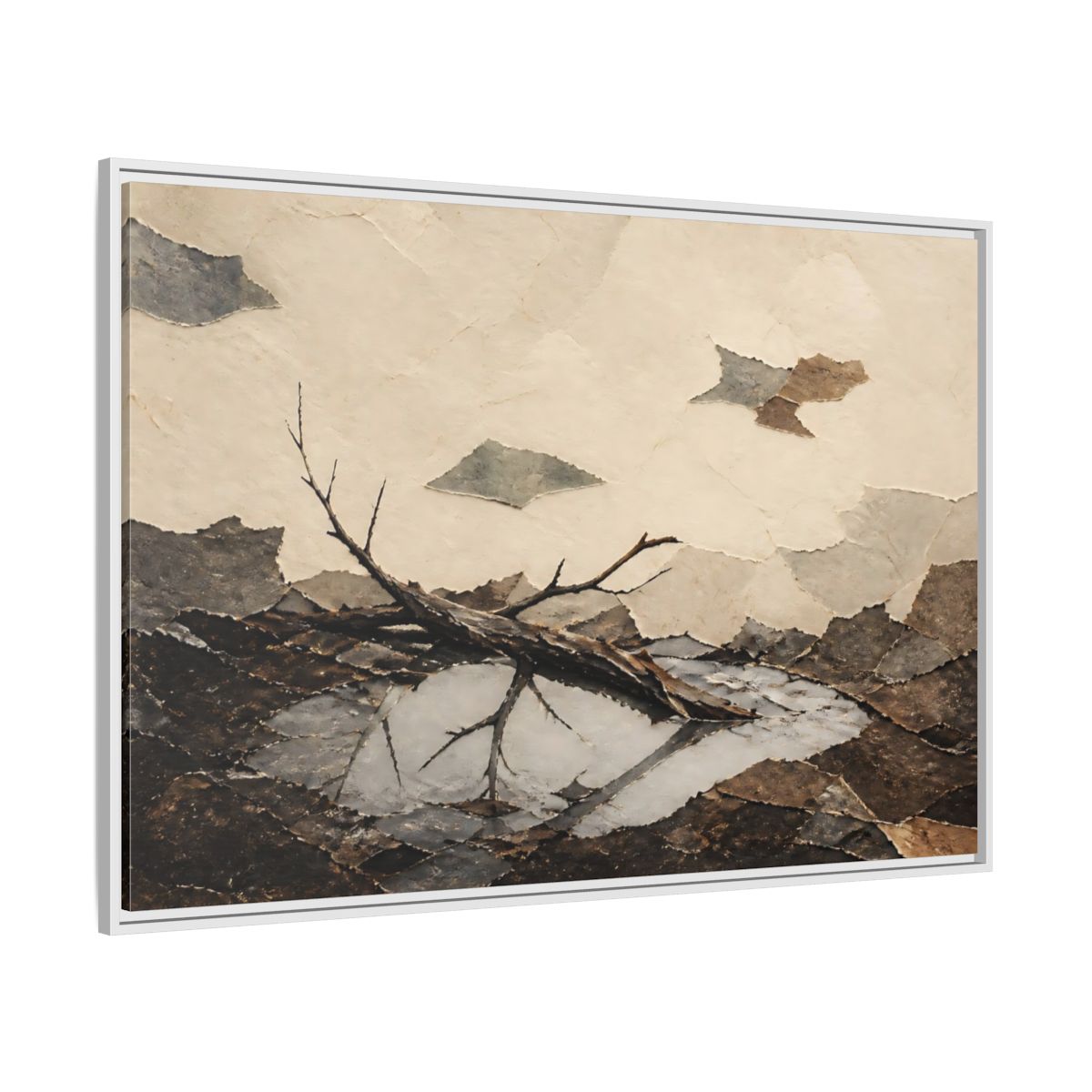 Side Mockup 7. Reflected Broken Branch shown as framed canvas print