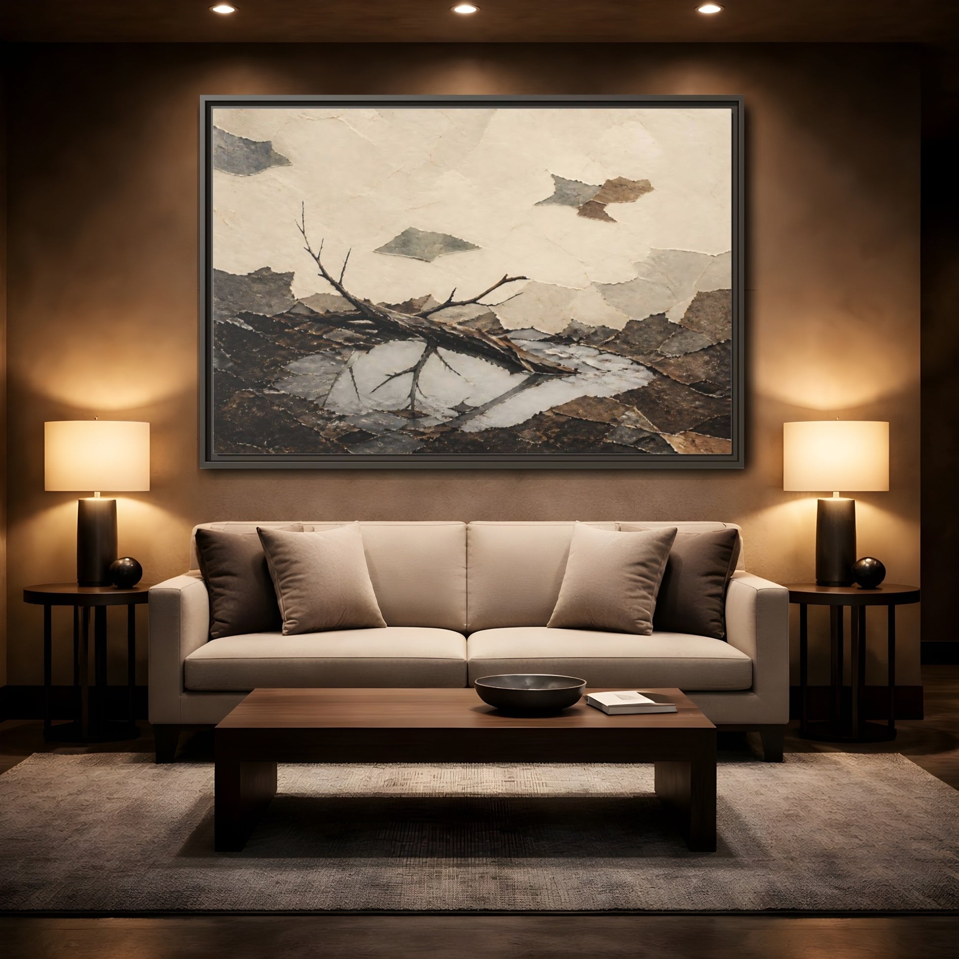 Mockup 2. Reflected Broken Branch shown as framed canvas print