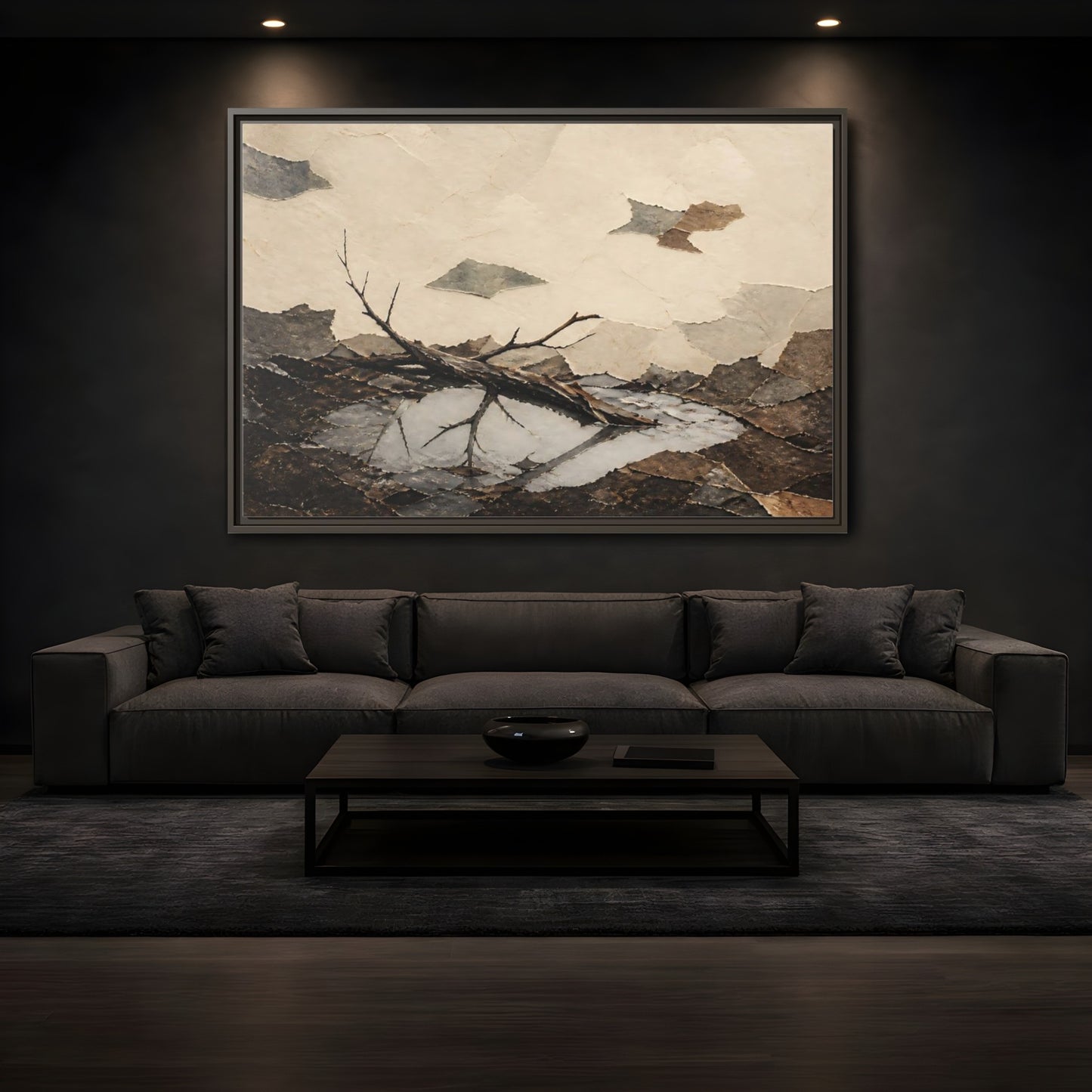 Mockup 3. Reflected Broken Branch shown as framed canvas print