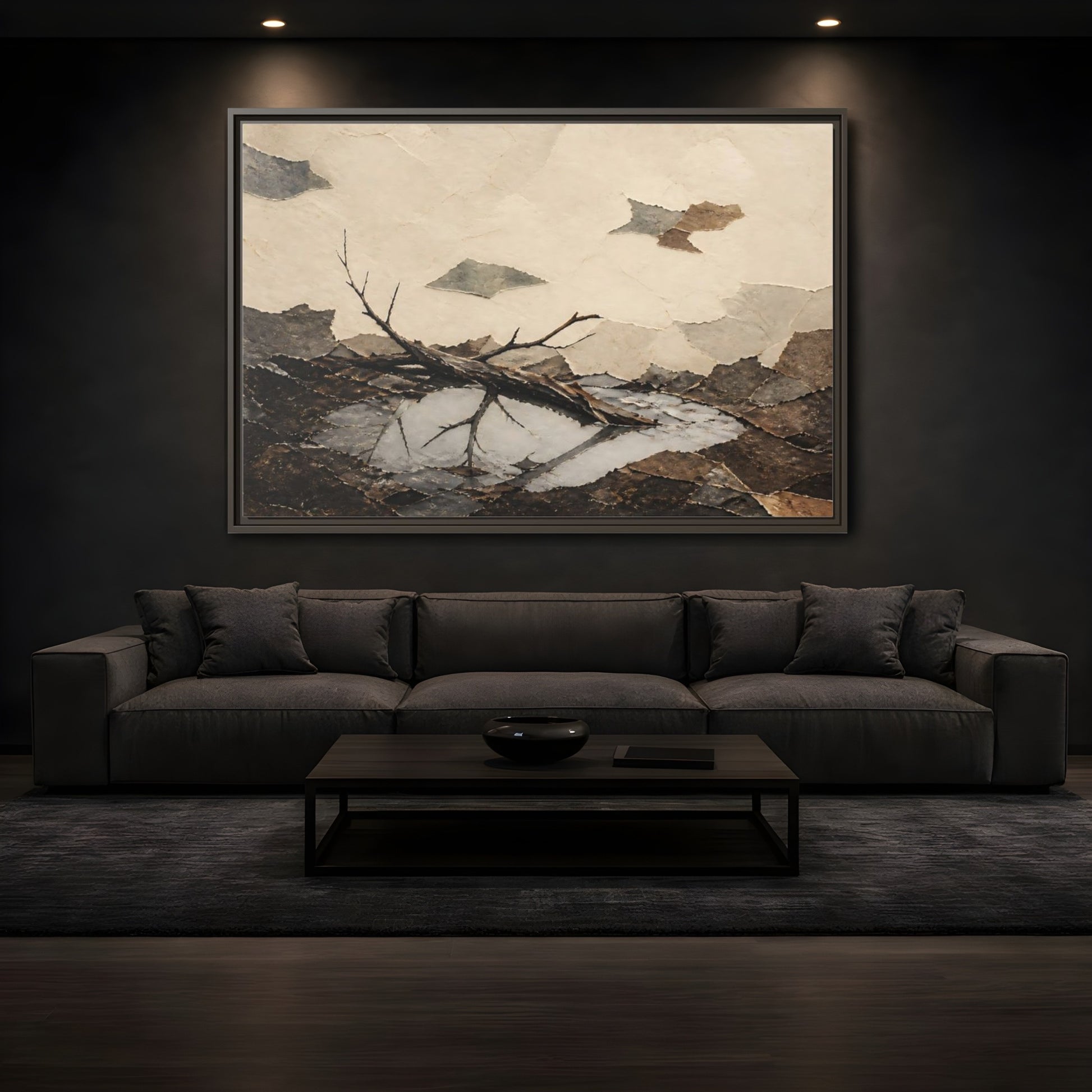 Mockup 3. Reflected Broken Branch shown as framed canvas print