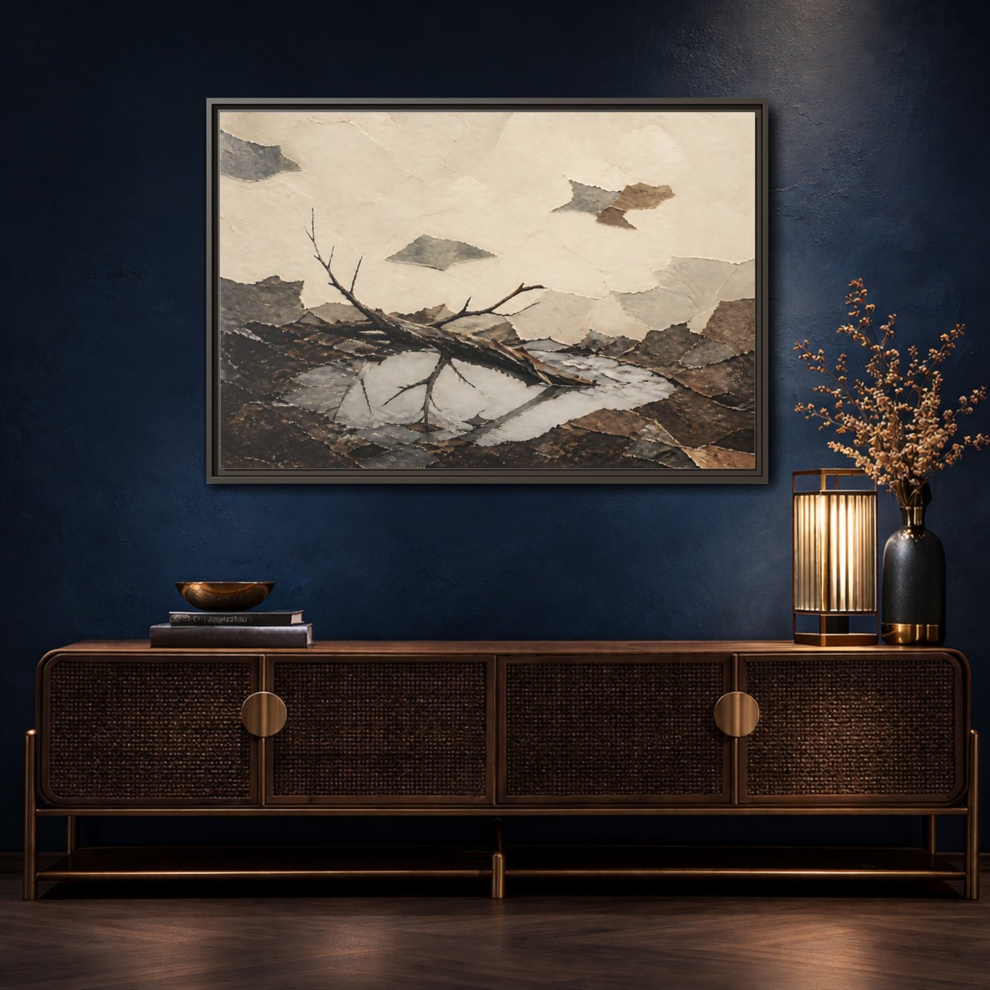 Mockup 4. Reflected Broken Branch shown as framed canvas print