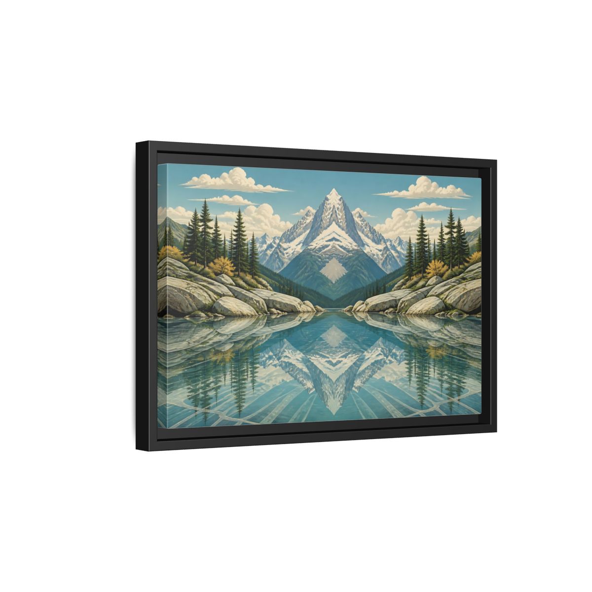 Side Mockup 6. Reflected Mountain Lake shown as framed canvas print