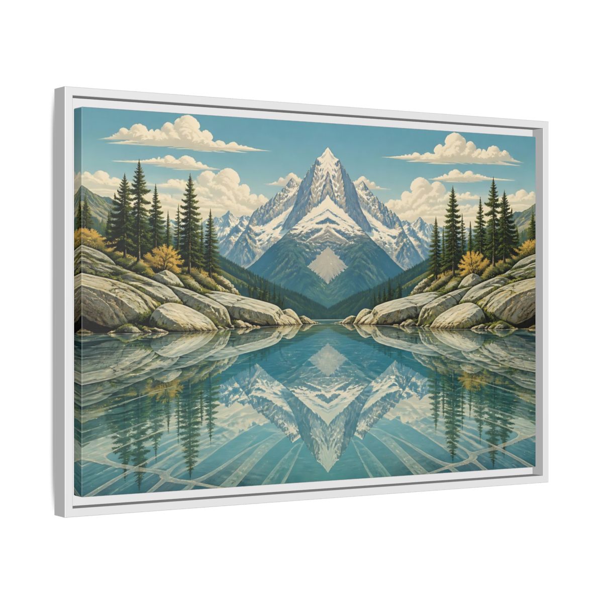 Side Mockup 10. Reflected Mountain Lake shown as framed canvas print