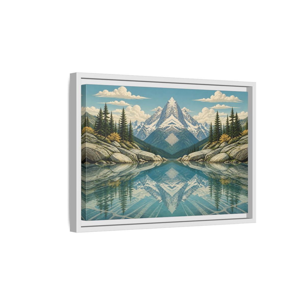 Side Mockup 4. Reflected Mountain Lake shown as framed canvas print