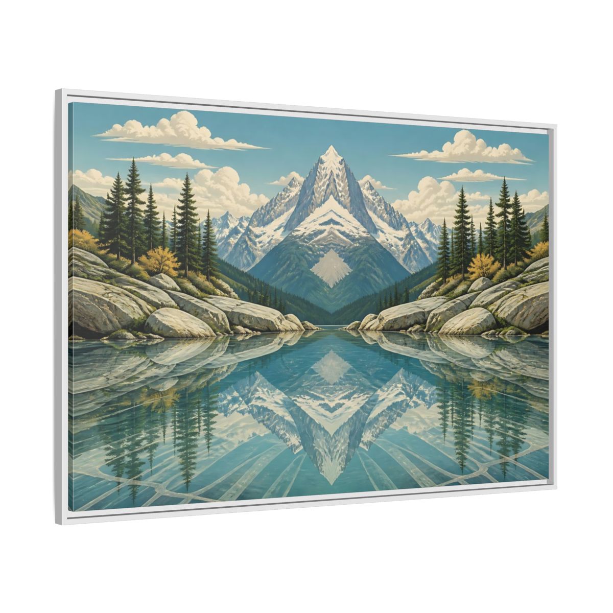 Side Mockup 7. Reflected Mountain Lake shown as framed canvas print