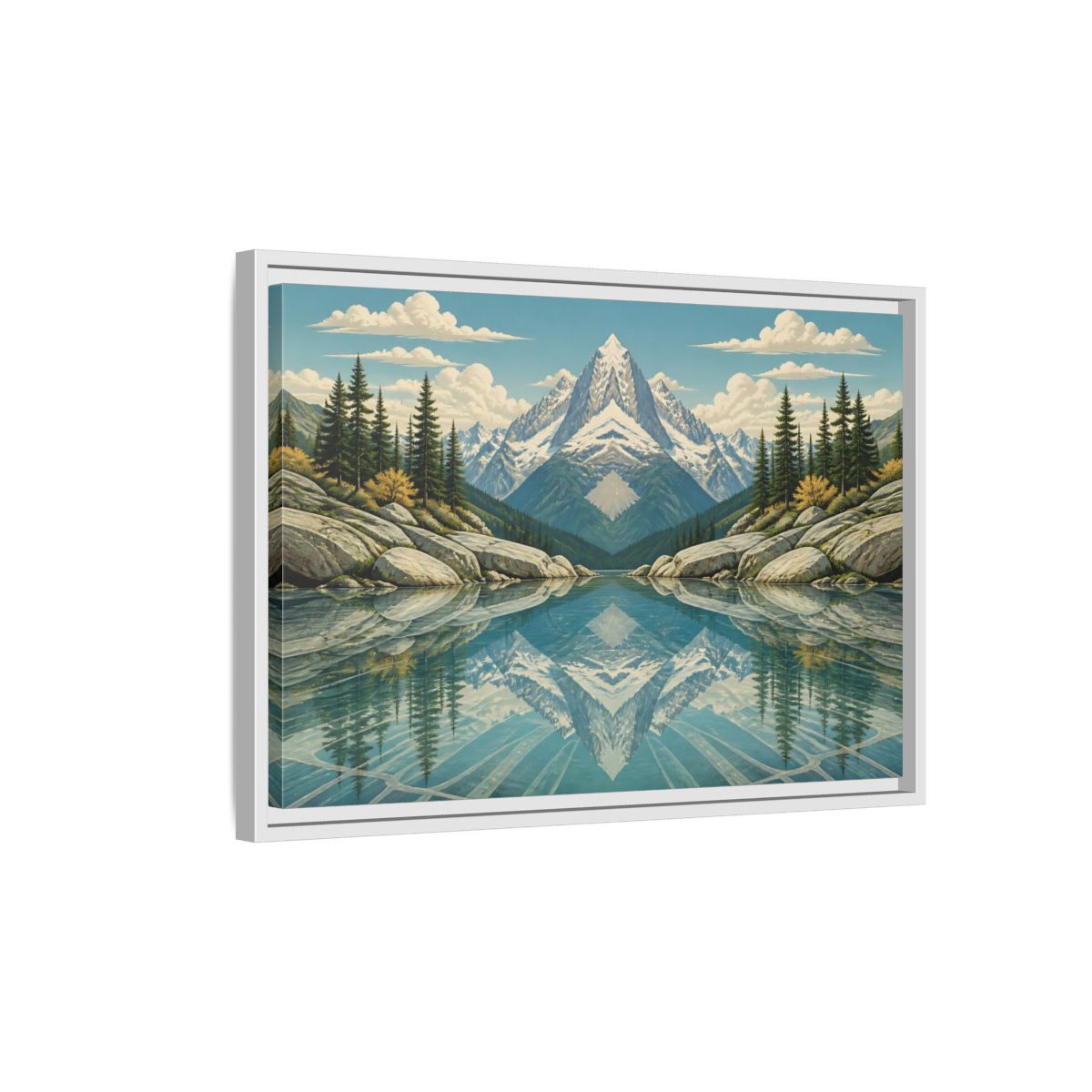 Side Mockup 1. Reflected Mountain Lake shown as framed canvas print
