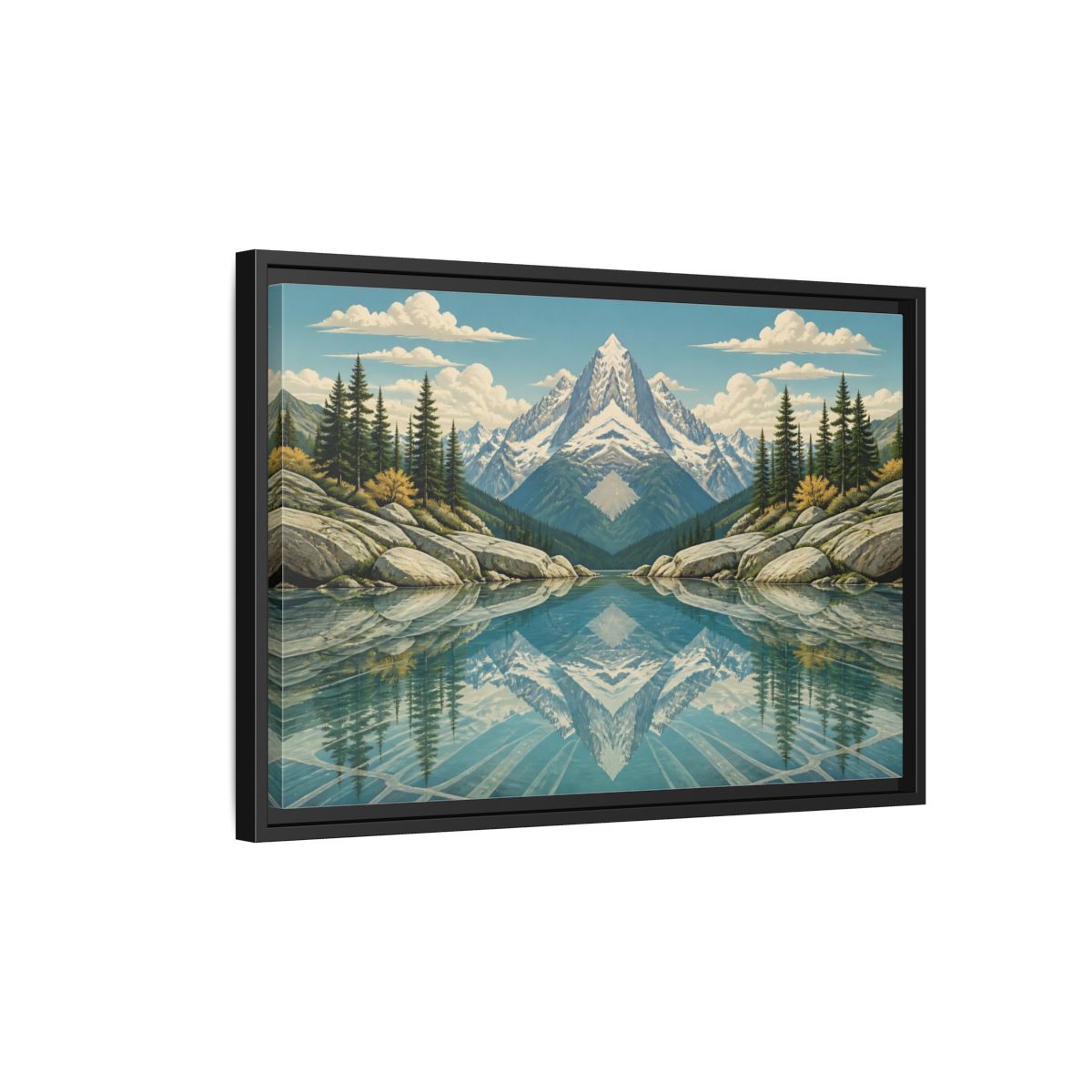Side Mockup 3. Reflected Mountain Lake shown as framed canvas print