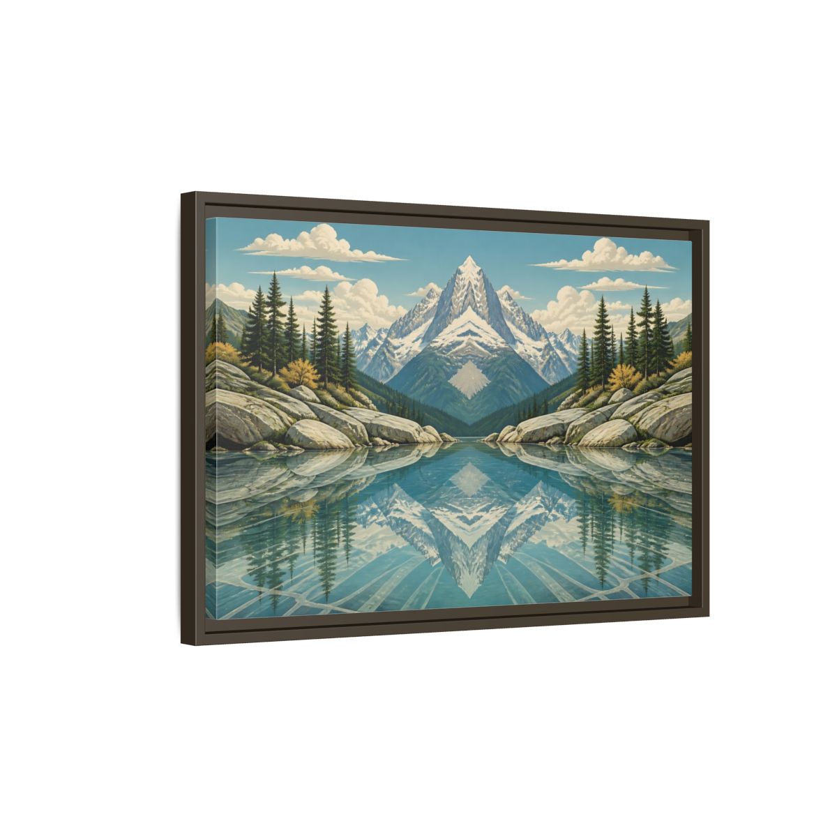 Side Mockup 2. Reflected Mountain Lake shown as framed canvas print