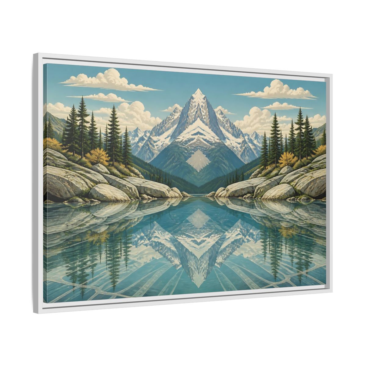 Side Mockup 9. Reflected Mountain Lake shown as framed canvas print