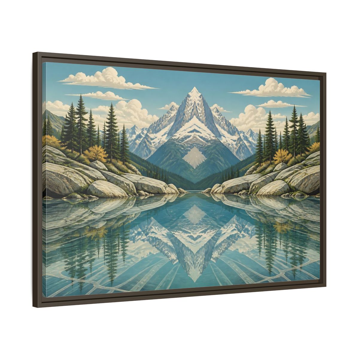 Main Mockup. Reflected Mountain Lake shown as framed canvas print