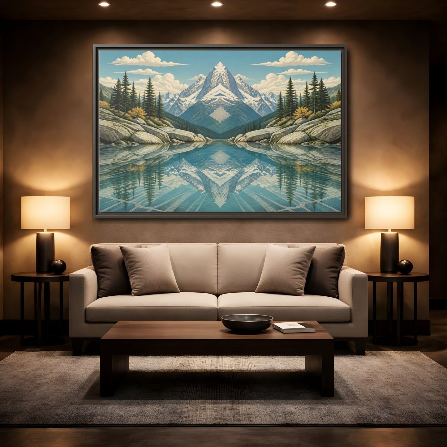 Mockup 2. Reflected Mountain Lake shown as framed canvas print