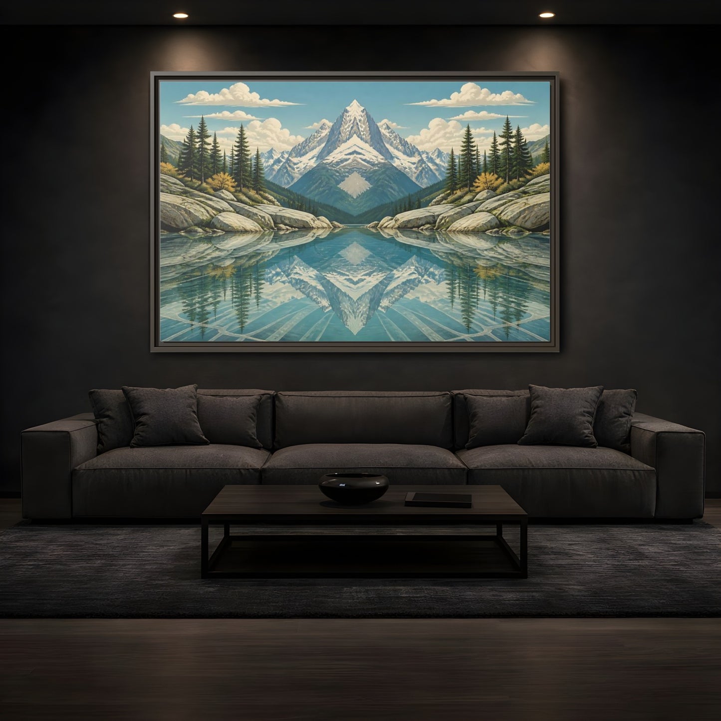 Mockup 3. Reflected Mountain Lake shown as framed canvas print
