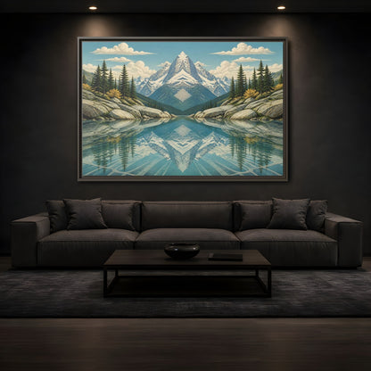 Mockup 3. Reflected Mountain Lake shown as framed canvas print