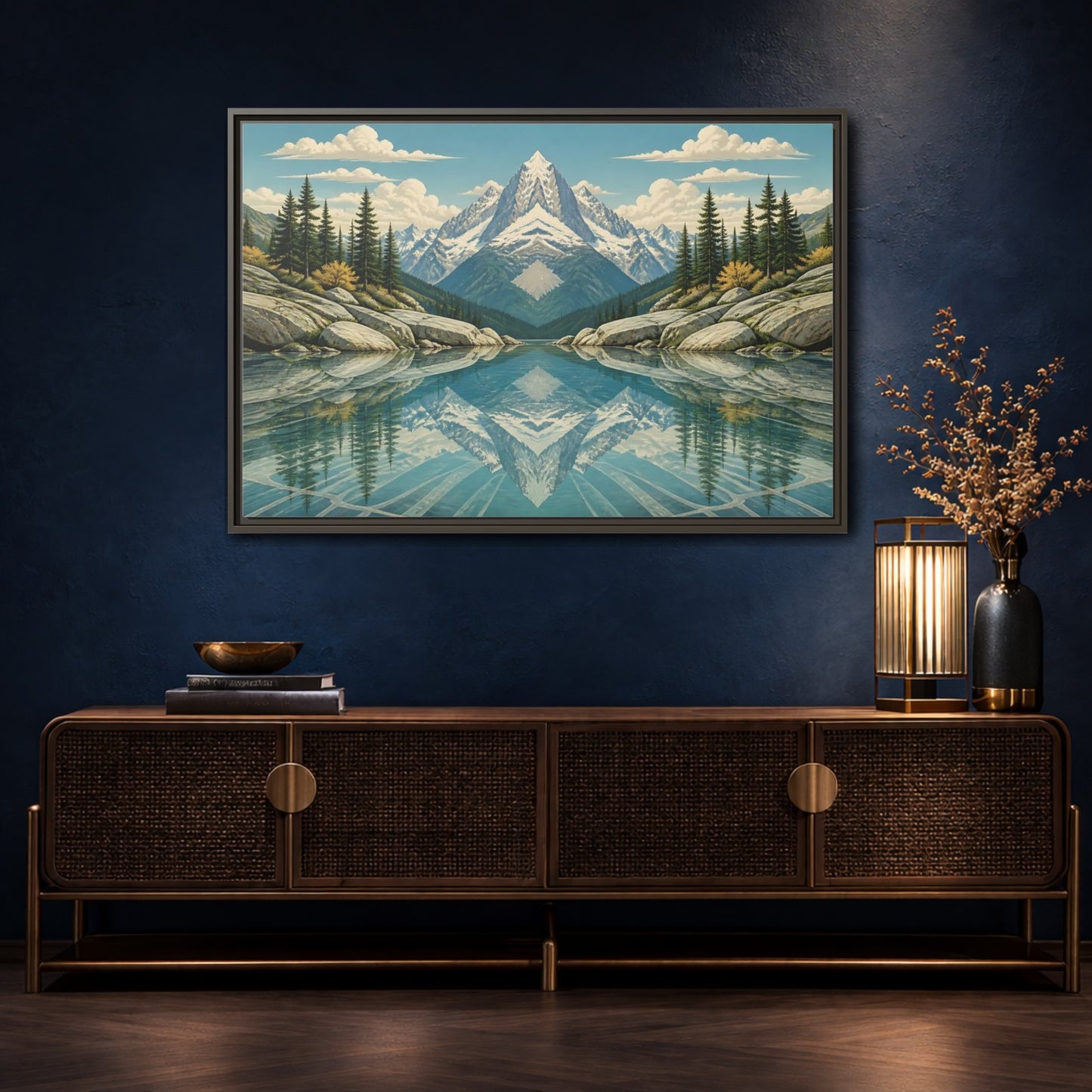 Mockup 4. Reflected Mountain Lake shown as framed canvas print