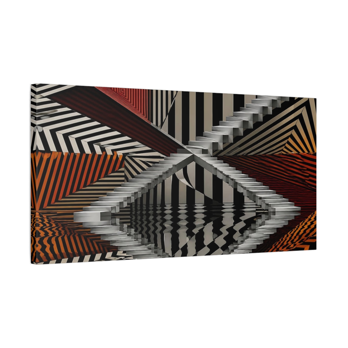 Side Mockup 1. Reflected Silver Staircase shown as canvas print