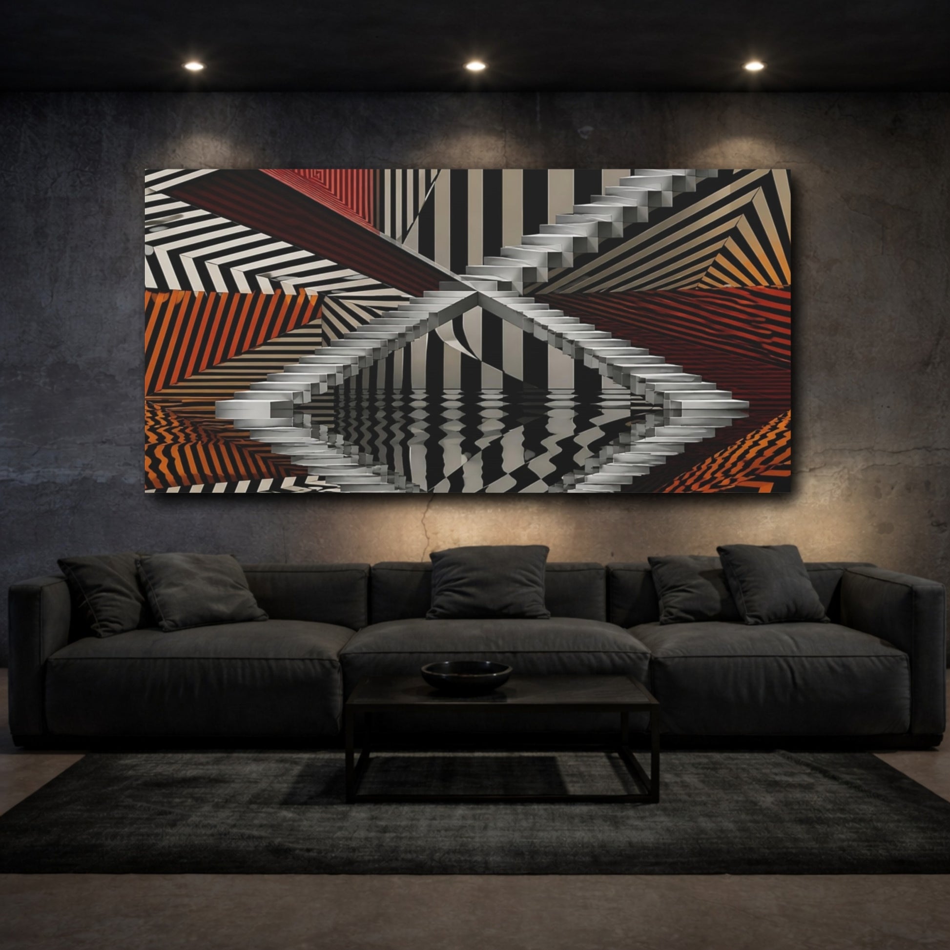 Mockup 3. Reflected Silver Staircase shown as canvas print