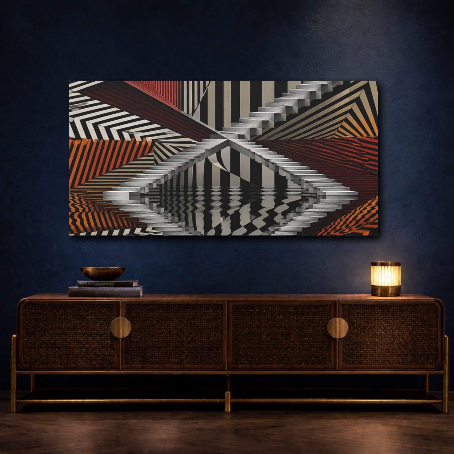 Mockup 4. Reflected Silver Staircase shown as canvas print