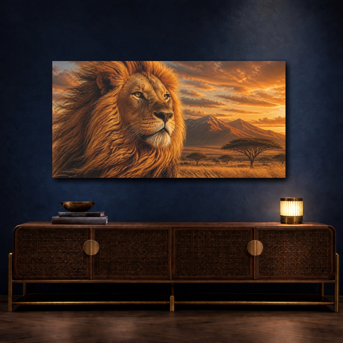 Mockup 4. Regal Lion Animals shown as canvas print