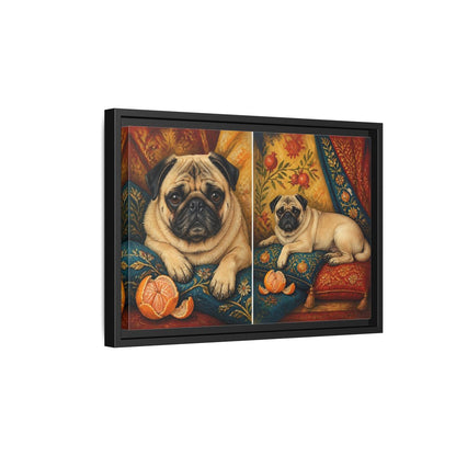 Side Mockup 6. Regal Pug On Pillows shown as framed canvas print