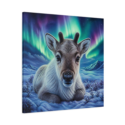 Main Mockup. Reindeer Calf Animal Portrait shown as canvas print