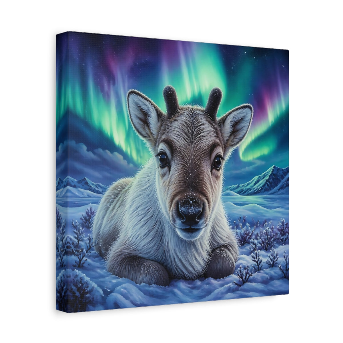 Side Mockup 8. Reindeer Calf Animal Portrait shown as canvas print