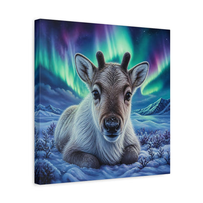 Side Mockup 6. Reindeer Calf Animal Portrait shown as canvas print
