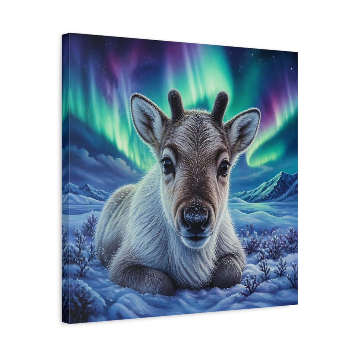 Side Mockup 5. Reindeer Calf Animal Portrait shown as canvas print