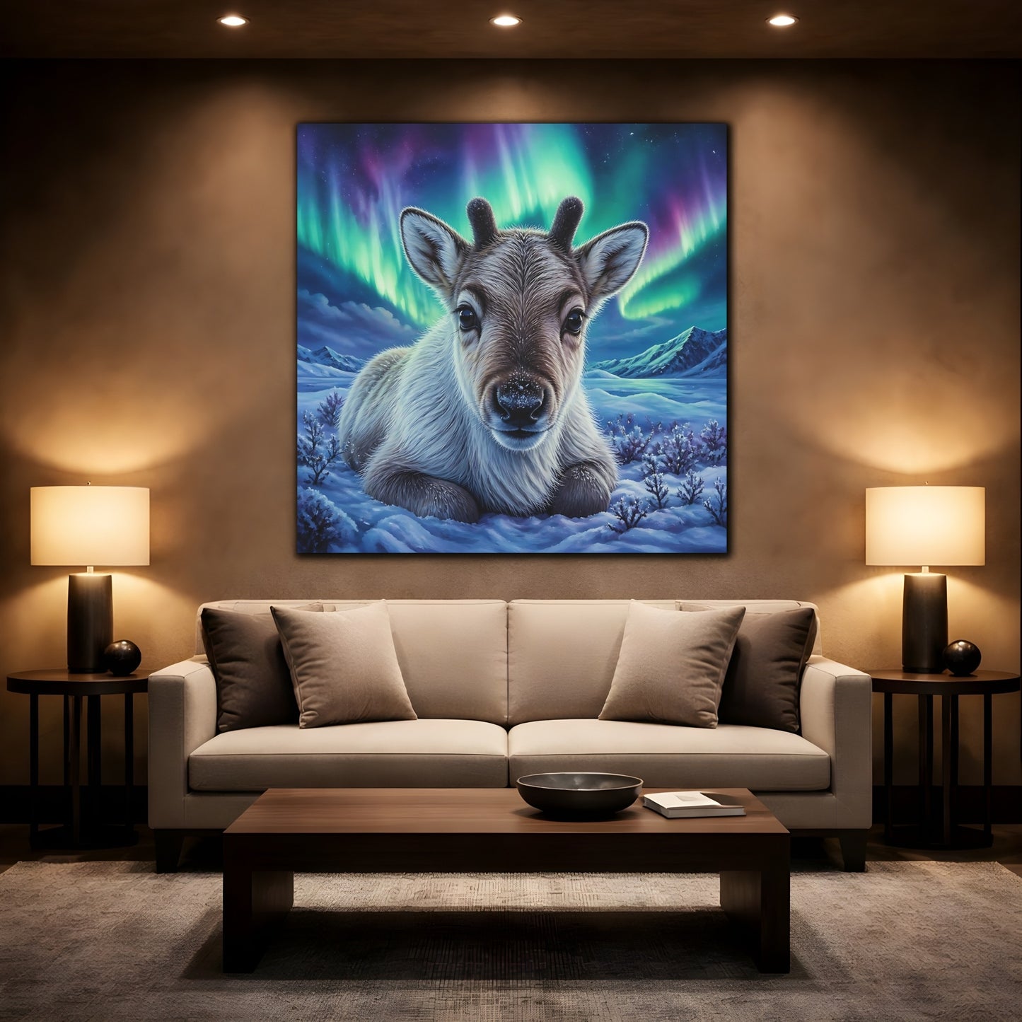 Mockup 2. Reindeer Calf Animal Portrait shown as canvas print