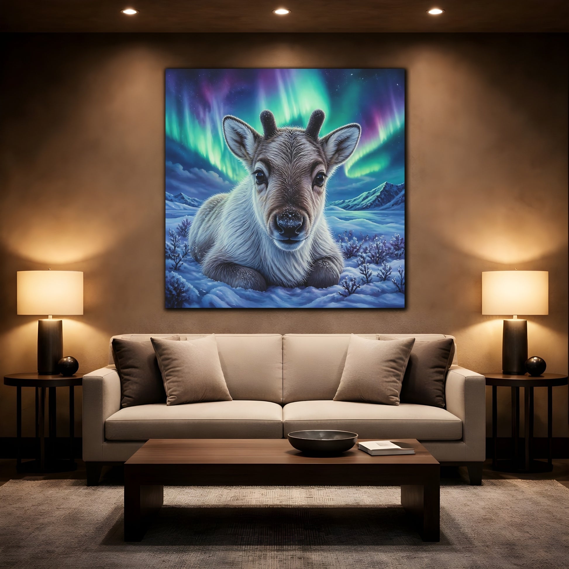 Mockup 2. Reindeer Calf Animal Portrait shown as canvas print