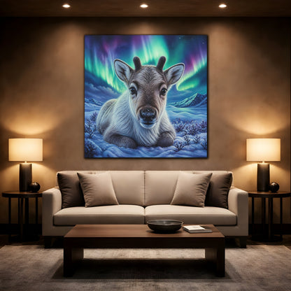 Mockup 2. Reindeer Calf Animal Portrait shown as canvas print