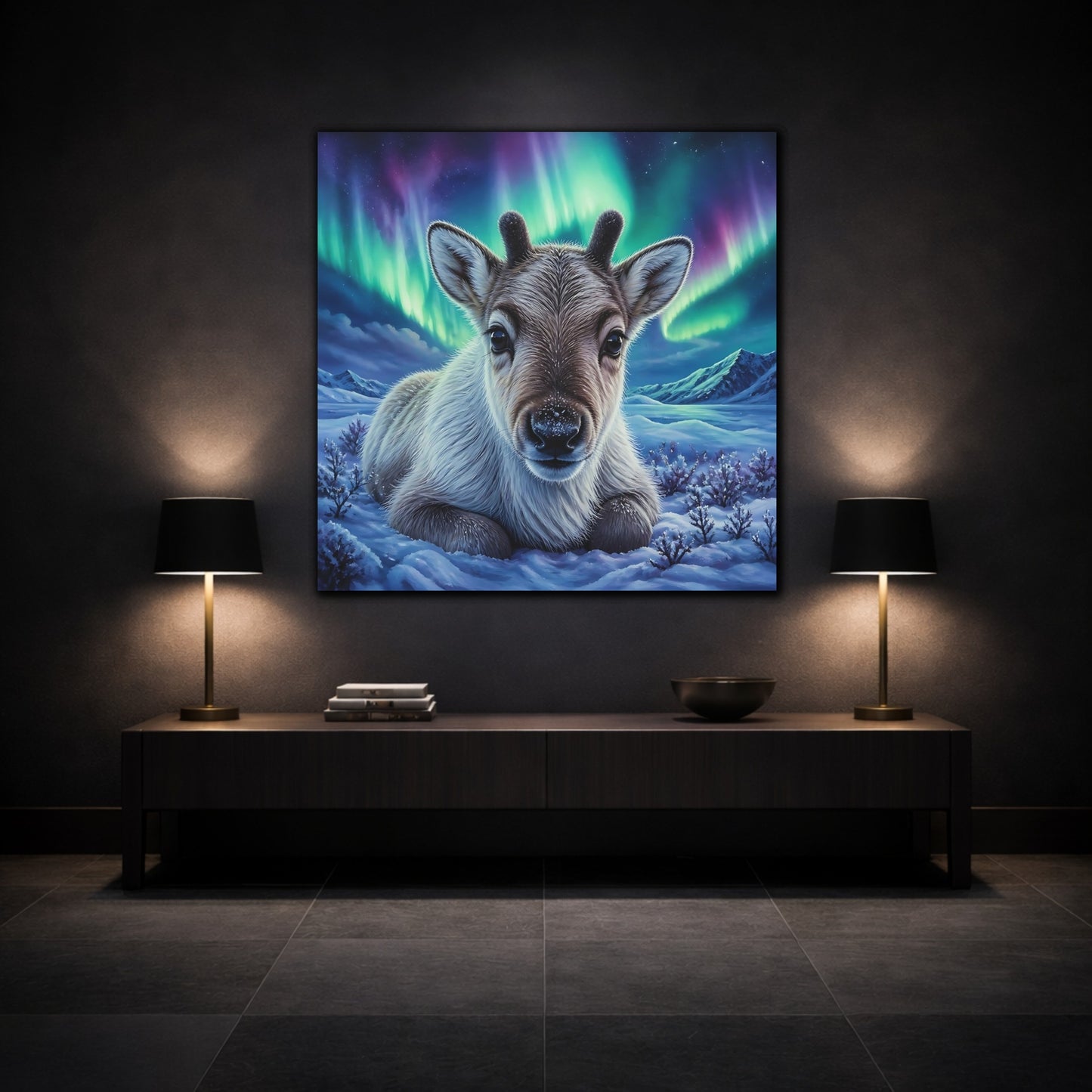 Mockup 3. Reindeer Calf Animal Portrait shown as canvas print