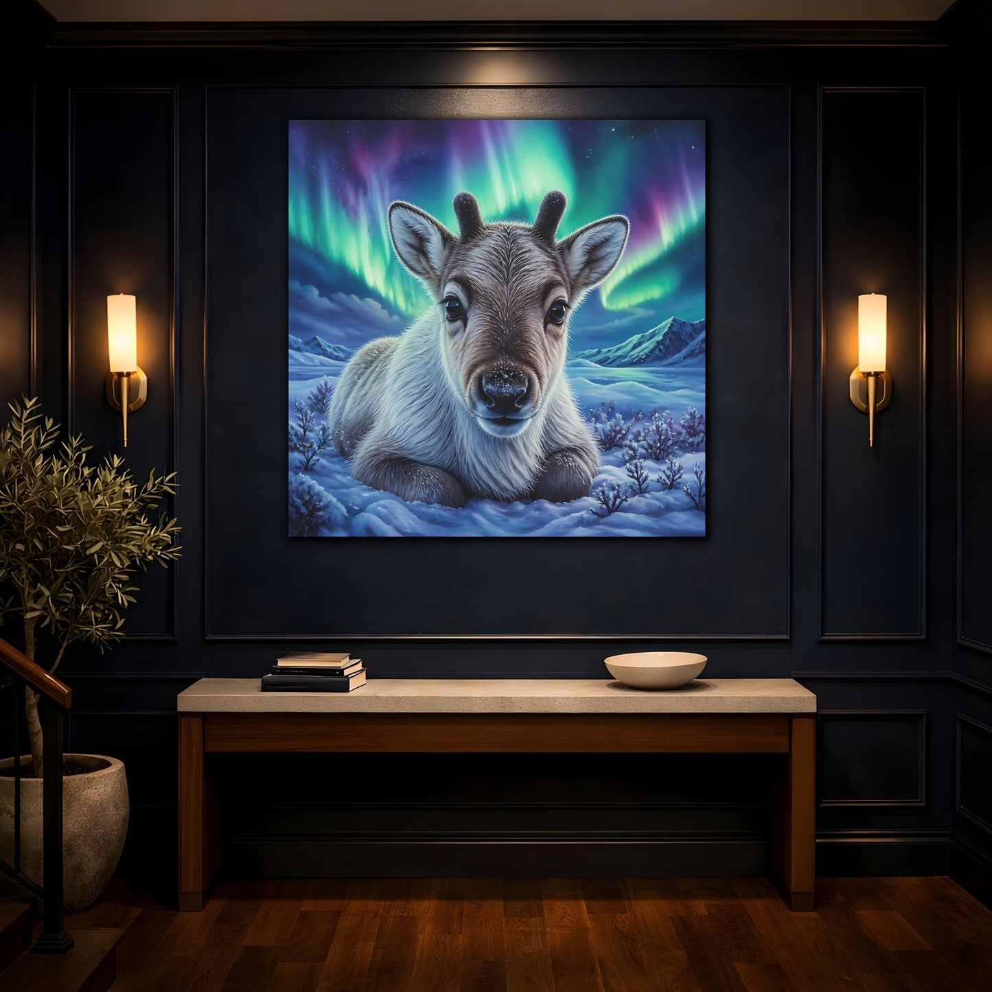 Mockup 4. Reindeer Calf Animal Portrait shown as canvas print