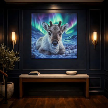 Mockup 4. Reindeer Calf Animal Portrait shown as canvas print