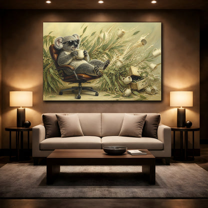 Mockup 2. Relaxing Koala With Mug shown as canvas print