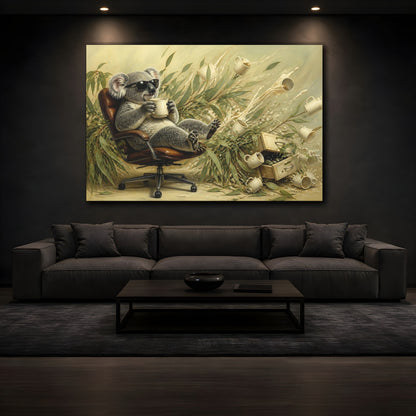Mockup 3. Relaxing Koala With Mug shown as canvas print