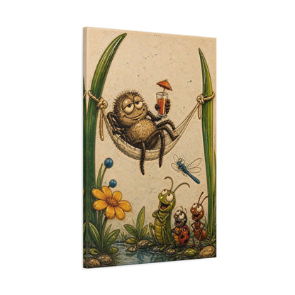 Main Mockup. Relaxing Spider In Hammock shown as canvas print