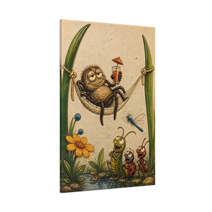 Side Mockup 1. Relaxing Spider In Hammock shown as canvas print