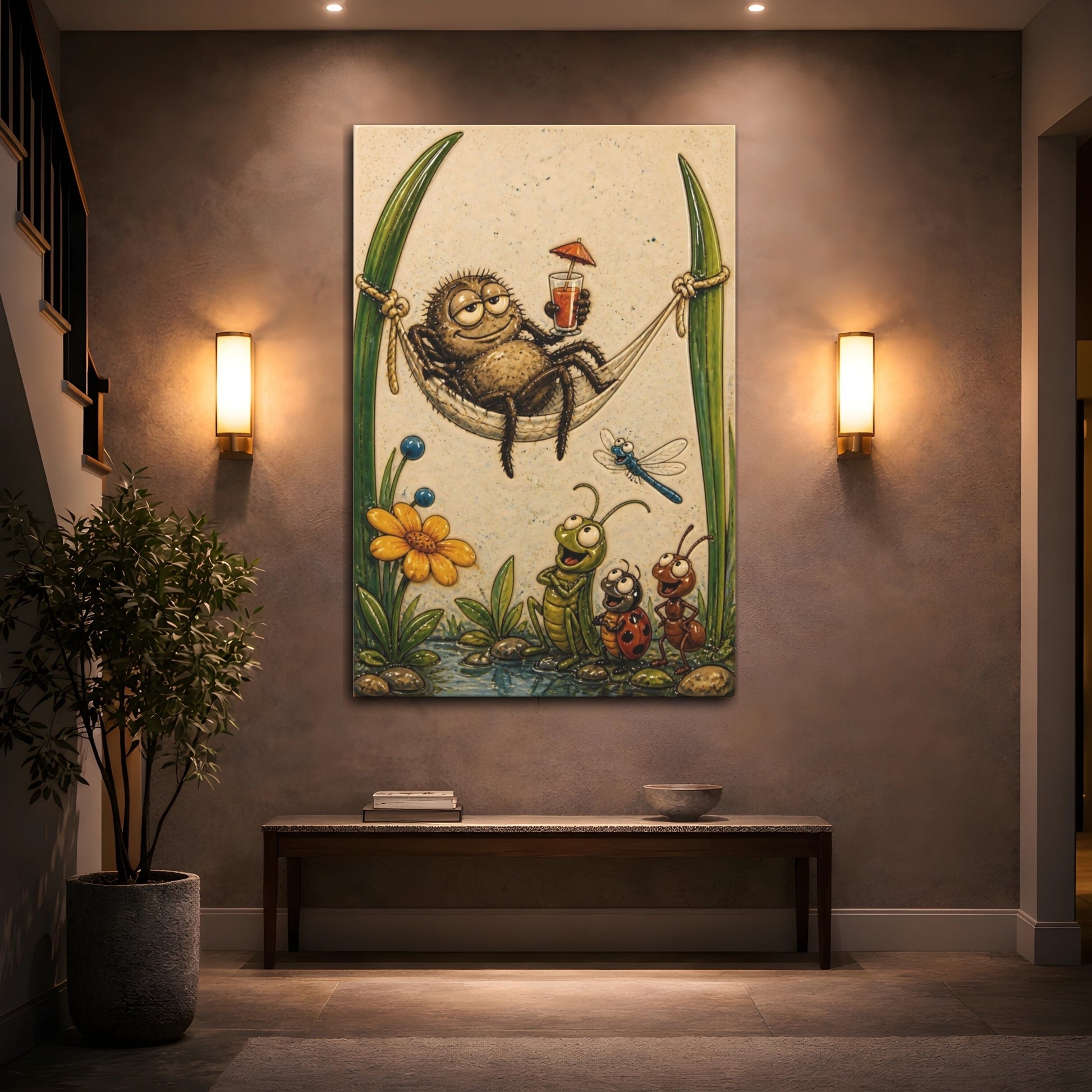 Mockup 2. Relaxing Spider In Hammock shown as canvas print