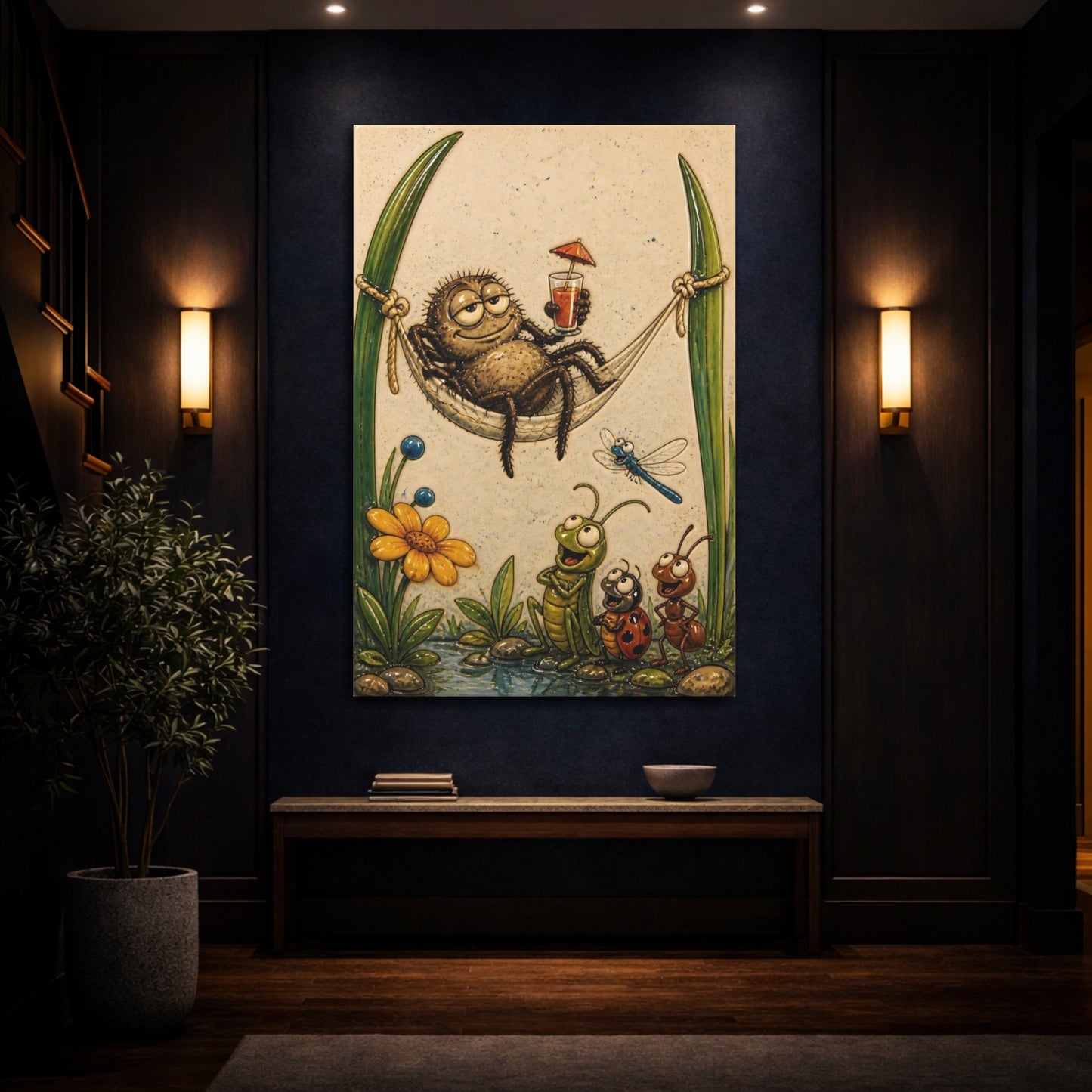 Mockup 4. Relaxing Spider In Hammock shown as canvas print