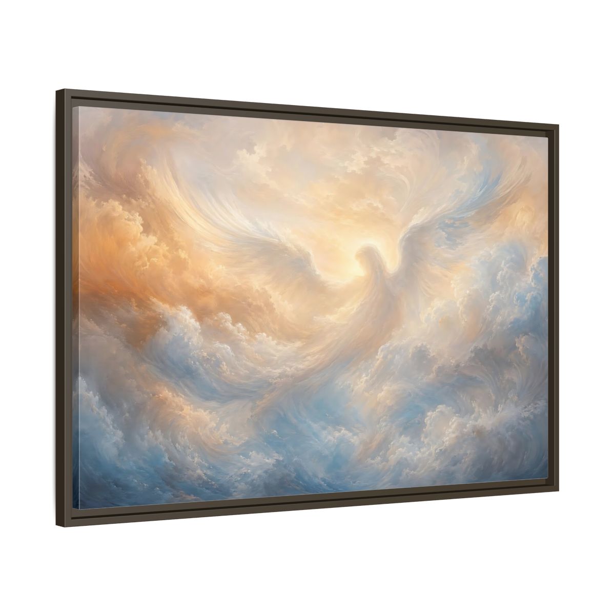 Main Mockup. Religious Angel Golden Blue Angel shown as stretched canvas wall art