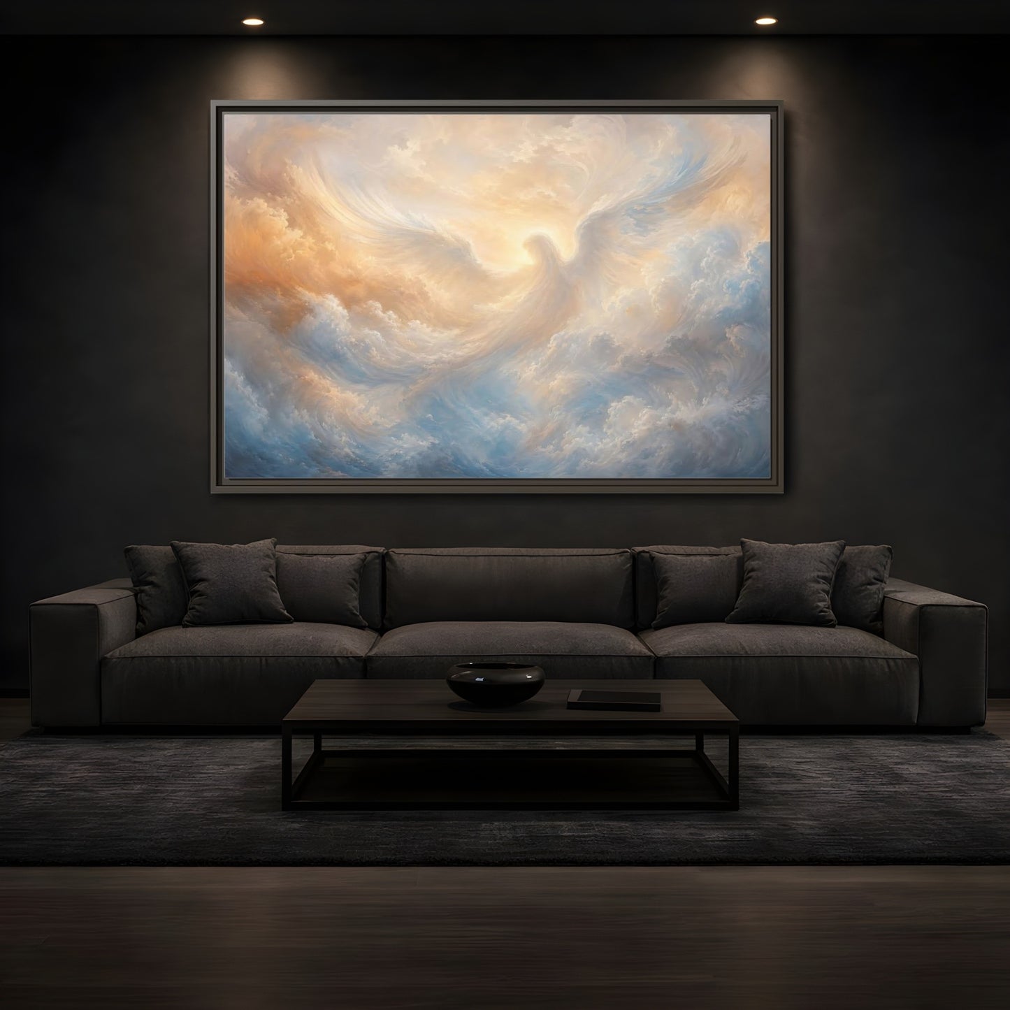 Mockup 3. Religious Angel Golden Blue Angel shown as stretched canvas wall art