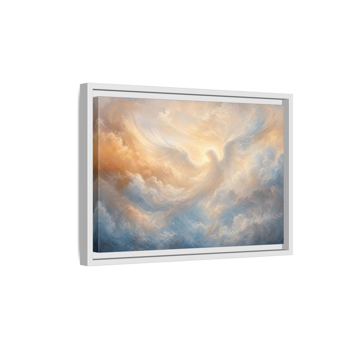 Side Mockup 4. Religious Angel Golden Blue Angel shown as stretched canvas wall art