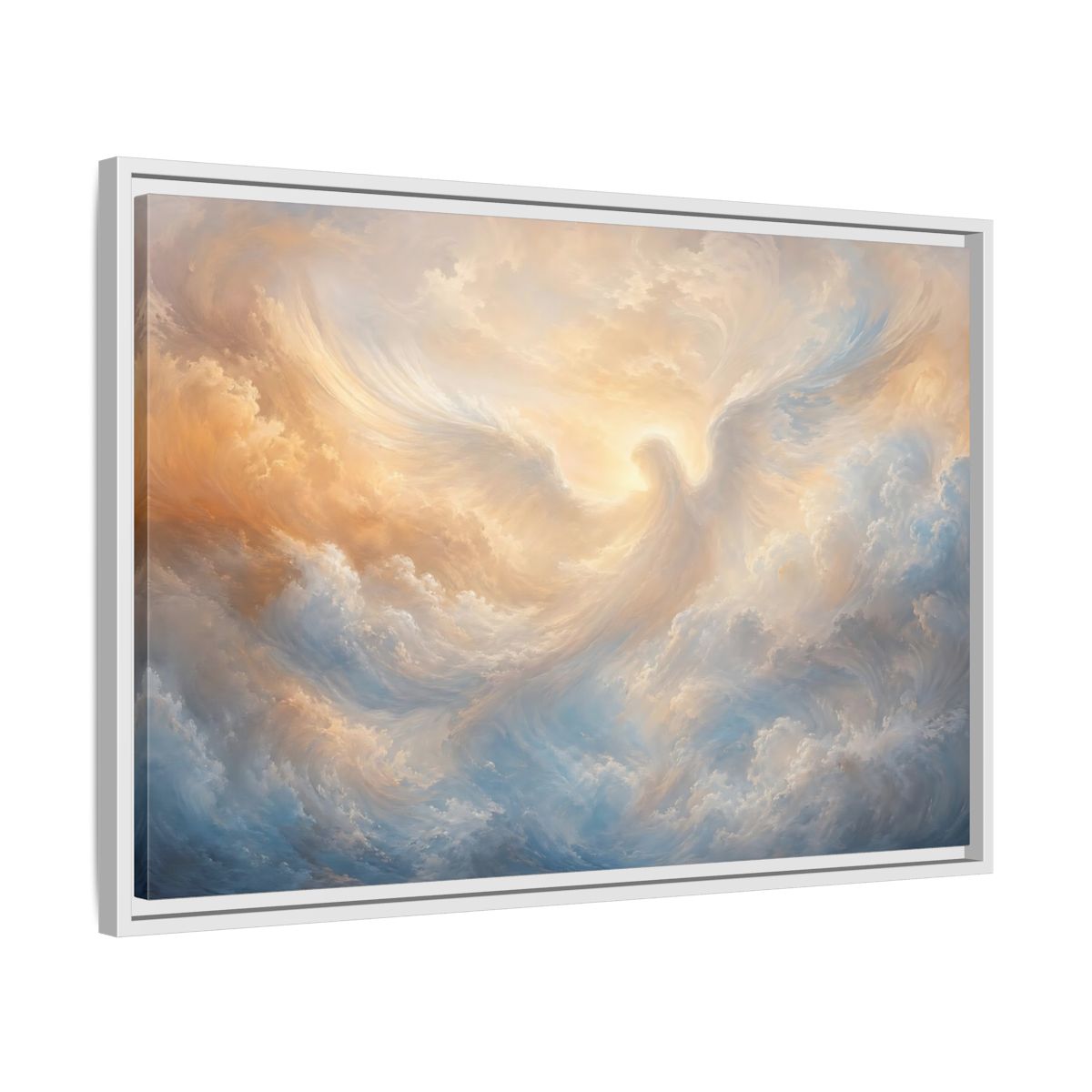 Side Mockup 10. Religious Angel Golden Blue Angel shown as stretched canvas wall art