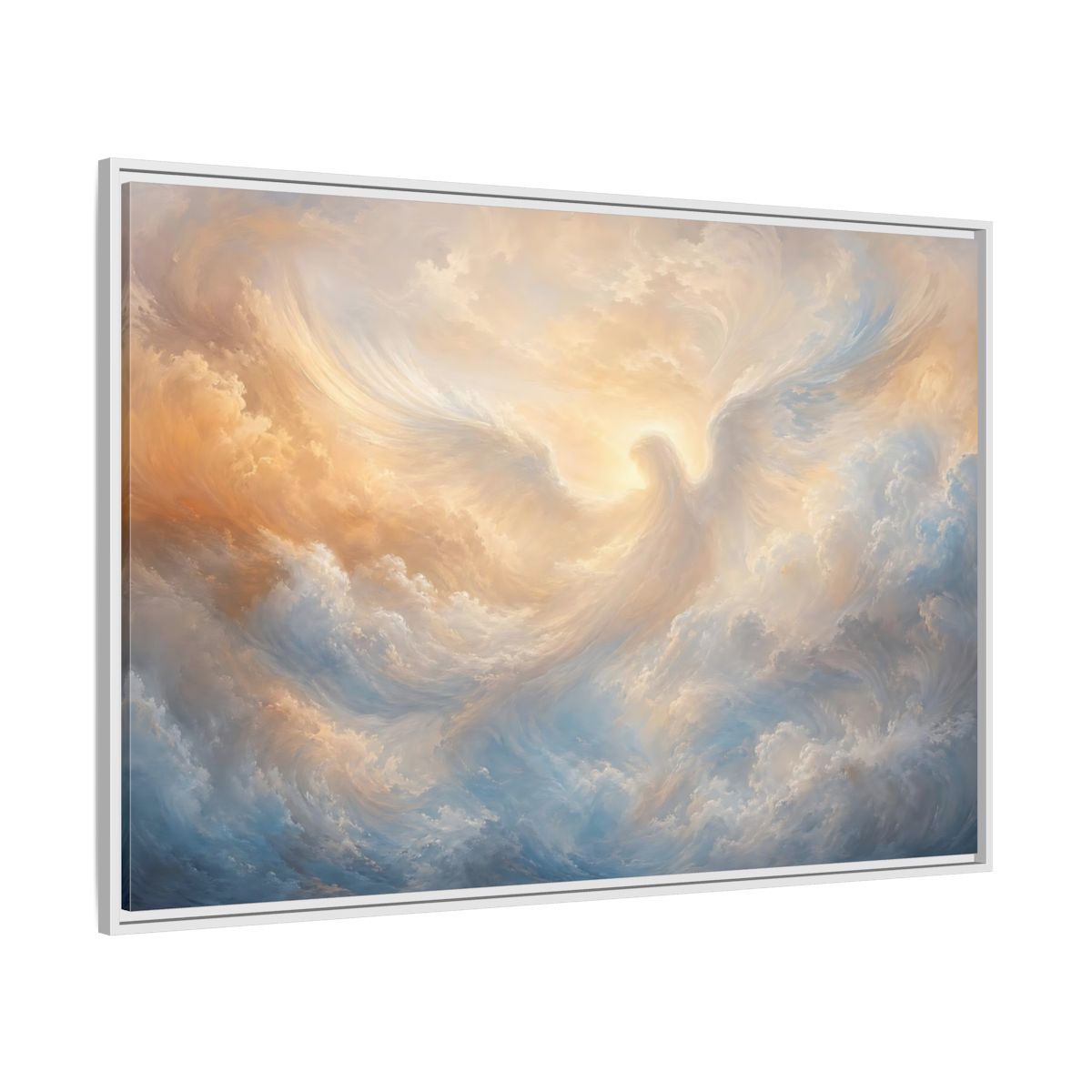 Side Mockup 7. Religious Angel Golden Blue Angel shown as stretched canvas wall art