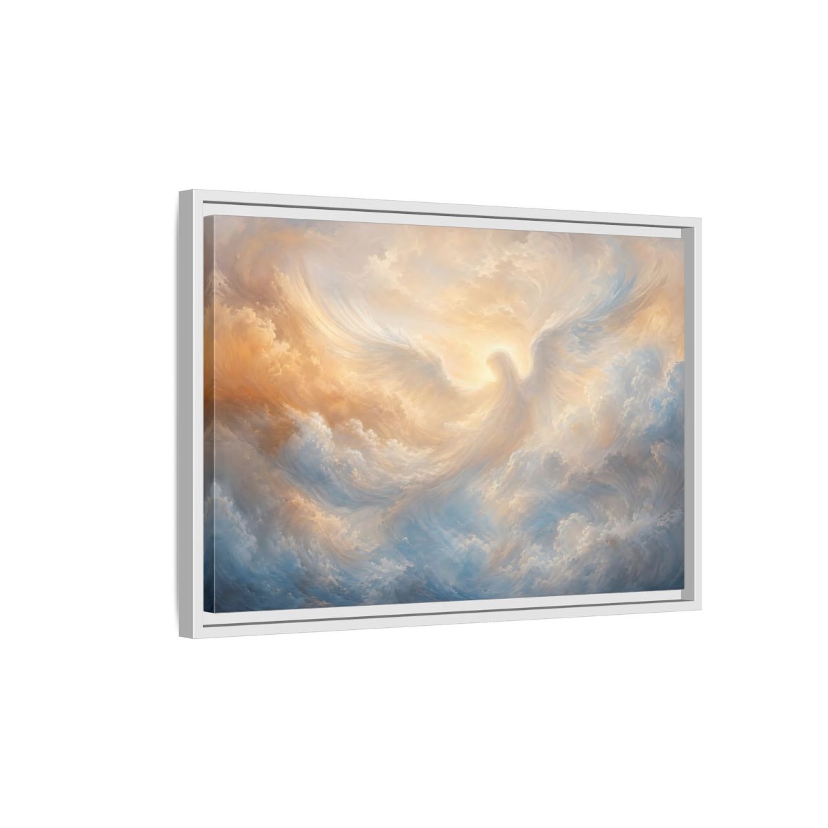 Side Mockup 1. Religious Angel Golden Blue Angel shown as stretched canvas wall art